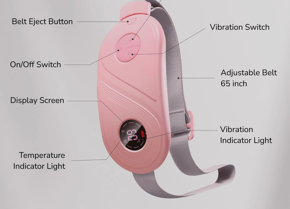 Dual-Sphere Pro™ – Advanced Heating & Vibration Belt for Period Relief ✨ Ultimate comfort with dual massage heads & 3 heat modes